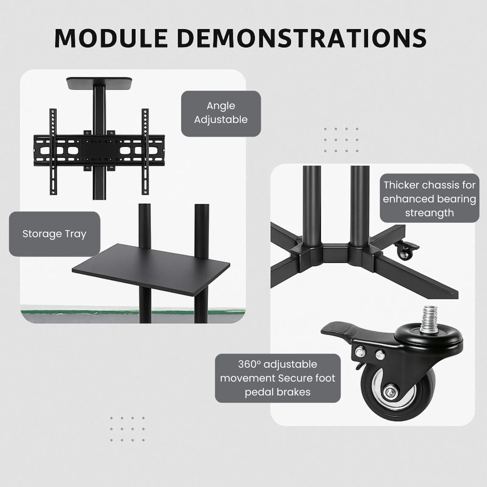 TV Trolly Stand Cart for 32–65 Inch LED/LCD TVs | Height Adjustable | Lockable Wheels | 50kg Load view 7